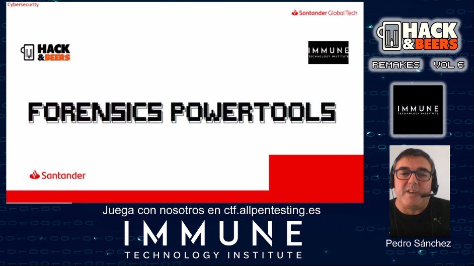 El gran Pedro Sánchez (el de verdad, no un fake) <a href="/ConexionInversa/">Pedro Sánchez Cordero</a> explicando herramientas forenses muy potentes. Toda un lujo tenerlo hoy en nuestro evento de <a href="/hackandbeers/">Hack&Beers</a> e <a href="/immuneinstitute/">IMMUNE Technology Institute</a> 

En directo en twitch.tv/hackandbeers