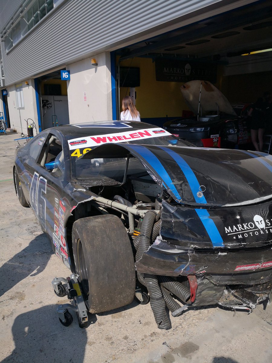GDernovsek's tweet photo. Unfortunately we hade a break failure few laps to go. Made it up to p7 from p15. Bones are OK, car not so much 😳 no race 2. Luckily I didn't drove straight into @acastroracing who was infront.

@EuroNASCAR @MSM_NWES @worldofnwes https://t.co/U0aFbQyhkb