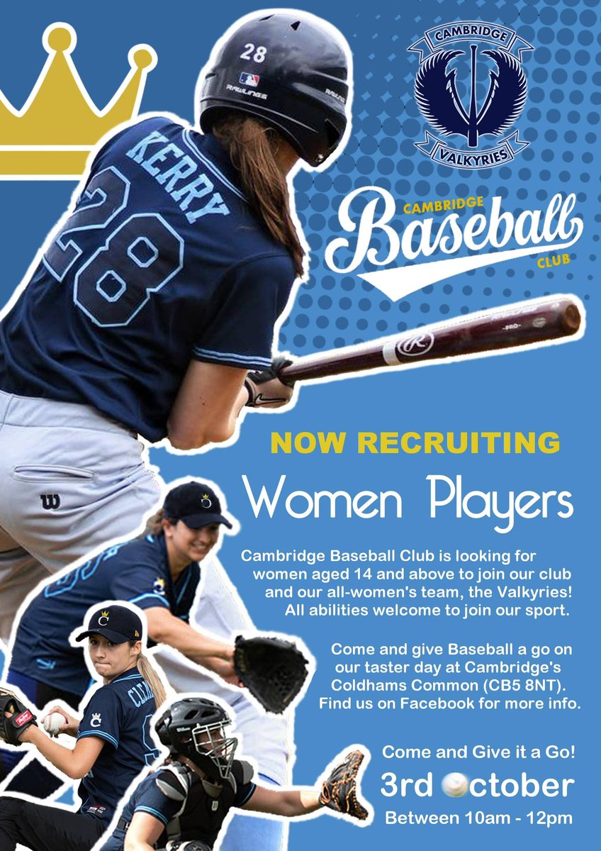 CambsBaseball's tweet image. We are proud to announce our first women's baseball taster session in preparation for the Valkyries debut season next year! Any questions please don't hesitate to contact us!