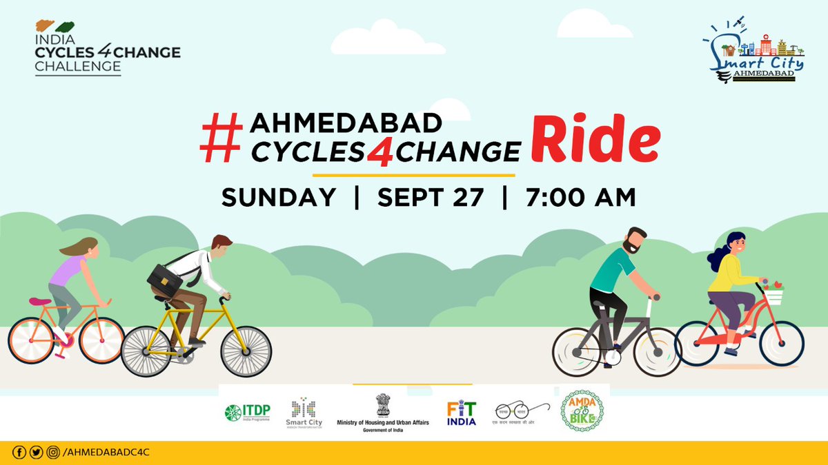 Dear Ahmedabad, 

Ahmedabad will pedal for a change this 27th September. Join us in movement

Register through this link -

forms.gle/Ug1eCrSxzP2xES…

Let's take a small step for cars free streets and to make streets for people.