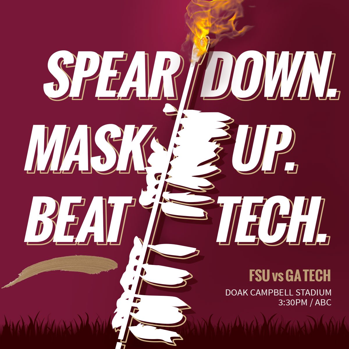 garnetandgold's tweet photo. GAMEDAY: Spear Down. Mask Up. Beat Tech. 🍢vs 🐝 GO NOLES!!! #FSUvsGaTech #BeatGaTech #fsufootball #nolefamily #onetribe #keepclimbing #garnetgoldstore https://t.co/psNevTmn9b