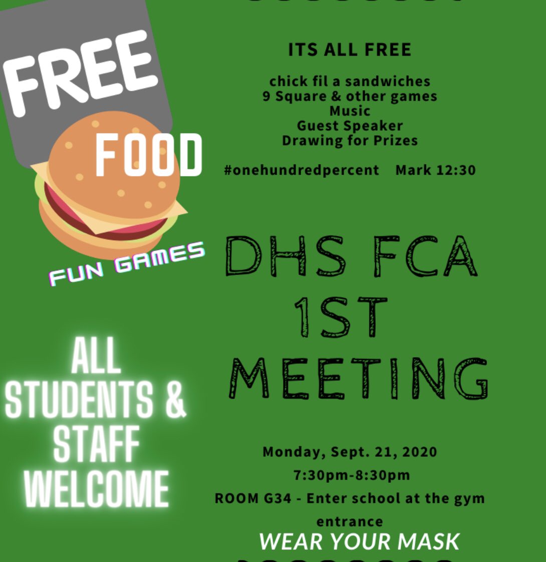 DerbyHighFCA's tweet photo. 🗣SAVE THE DATE...
Sept. 21st at 7:30pm.We will have food, games, prizes!! Come relax and enjoy some time with your friends. Maybe even make some new friends!! 
Details Below👇👇👇👇 https://t.co/G9FCDGnMWW