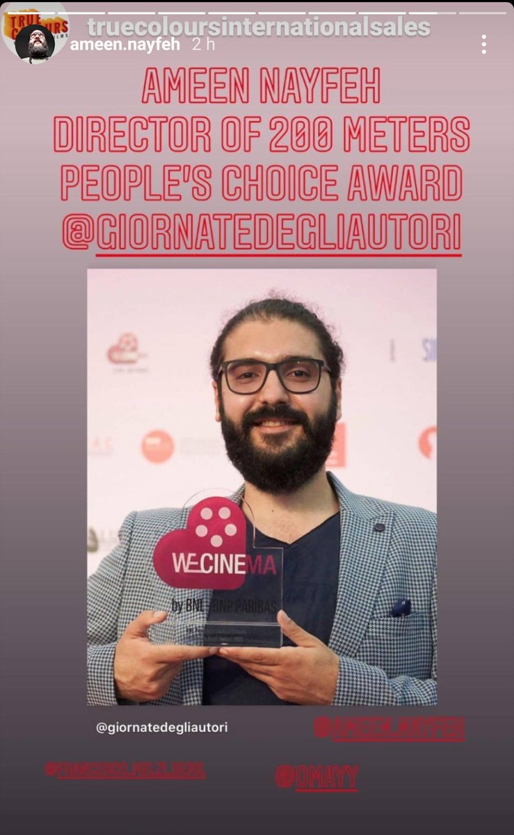 Really happy for my friend  @NayfehAmeen on his award for his film about Palestinians living under occupation. This film is about the life he and many Palestinians must endure, this is a story you're not likely to find offered amongst the mainstream narratives.