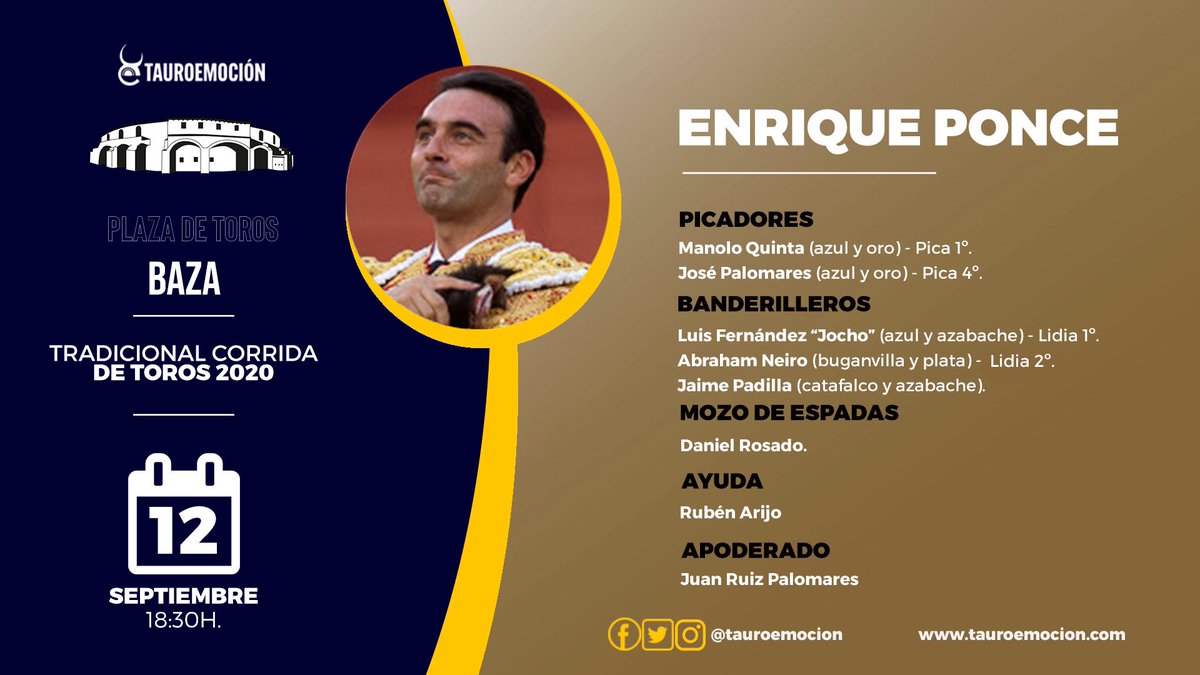 TorosBaza's tweet photo. 👥 𝗧𝗿𝗮𝗱𝗶𝗰𝗶𝗼𝗻𝗮𝗹 𝗖𝗼𝗿𝗿𝗶𝗱𝗮 𝟭𝟮𝗦 | 𝗖𝘂𝗮𝗱𝗿𝗶𝗹𝗹𝗮𝘀
Estos son los hombres de confianza que acompañarán esta tarde a @EPonceOficial, @prensaElFandi y @EmiliodeJusto 
🎟 Entradas en taquilla, en el 622 298 500 y https://t.co/KNLUTMY0tE https://t.co/xREkwZBUQj
