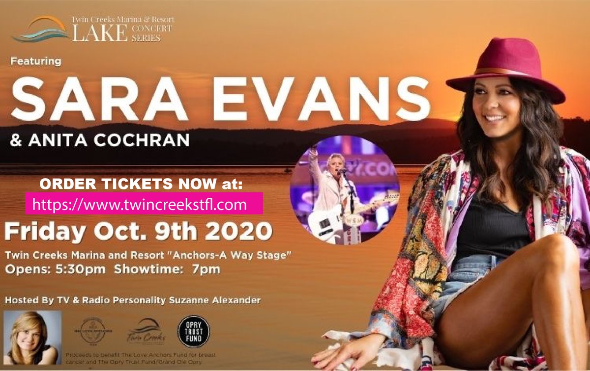 straybranchprod's tweet photo. Presenting our new Lakeside Concert Series at @twincreekstfl on @timsfordlake! OCT. 9, 2020 Beautiful shoreline, outdoor music live on the water, under the stars, with the stars @saraevansmusic &amp; @TheAnitaCochran hosted by @suzannealexander order now https://t.co/ml9ItTU3nr https://t.co/FkJIULUwd8