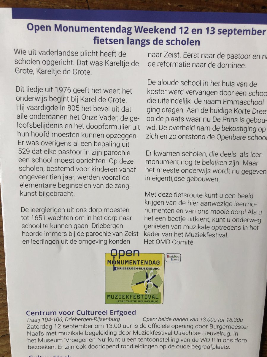 VerhoefTim's tweet image. Beleven van Open Monumentendagen kan dit jaar in Driebergen ook goed in de buitenlucht met fietstocht langs leermomenten. Zeker met dit mooie weer! Flyer verkrijgbaar in o.a. Grote Kerk, bij Vroeger &amp;amp; Nu en in winkels.