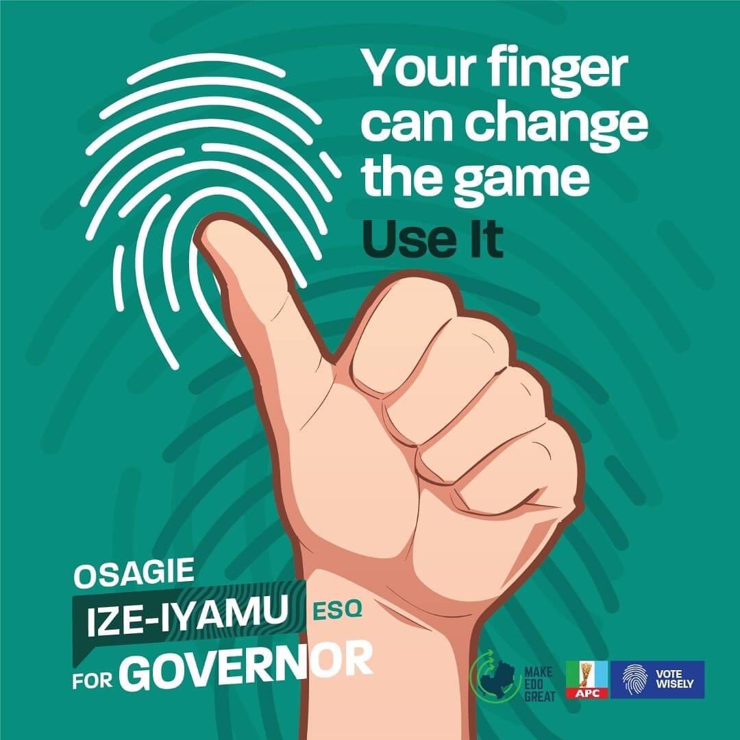 tinyanotuomagie's tweet photo. Your finger can change the game! Use it.

VOTE Pastor Osagie Ize-Iyamu for governor on September 19,2020

#PastorOsagieIzeIyamu
#POIGANI
#TheSimpleAgenda #EdoMustMoveForward 
#MakeEdoGreat https://t.co/YNh7lzpDm5