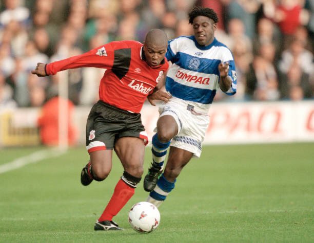 5 - 1995/96Another draw, but with some slightly different trim on the black shortsI do like the amount of black in the 90s kits, all looks very smart #QPR 1-1  #NFFC