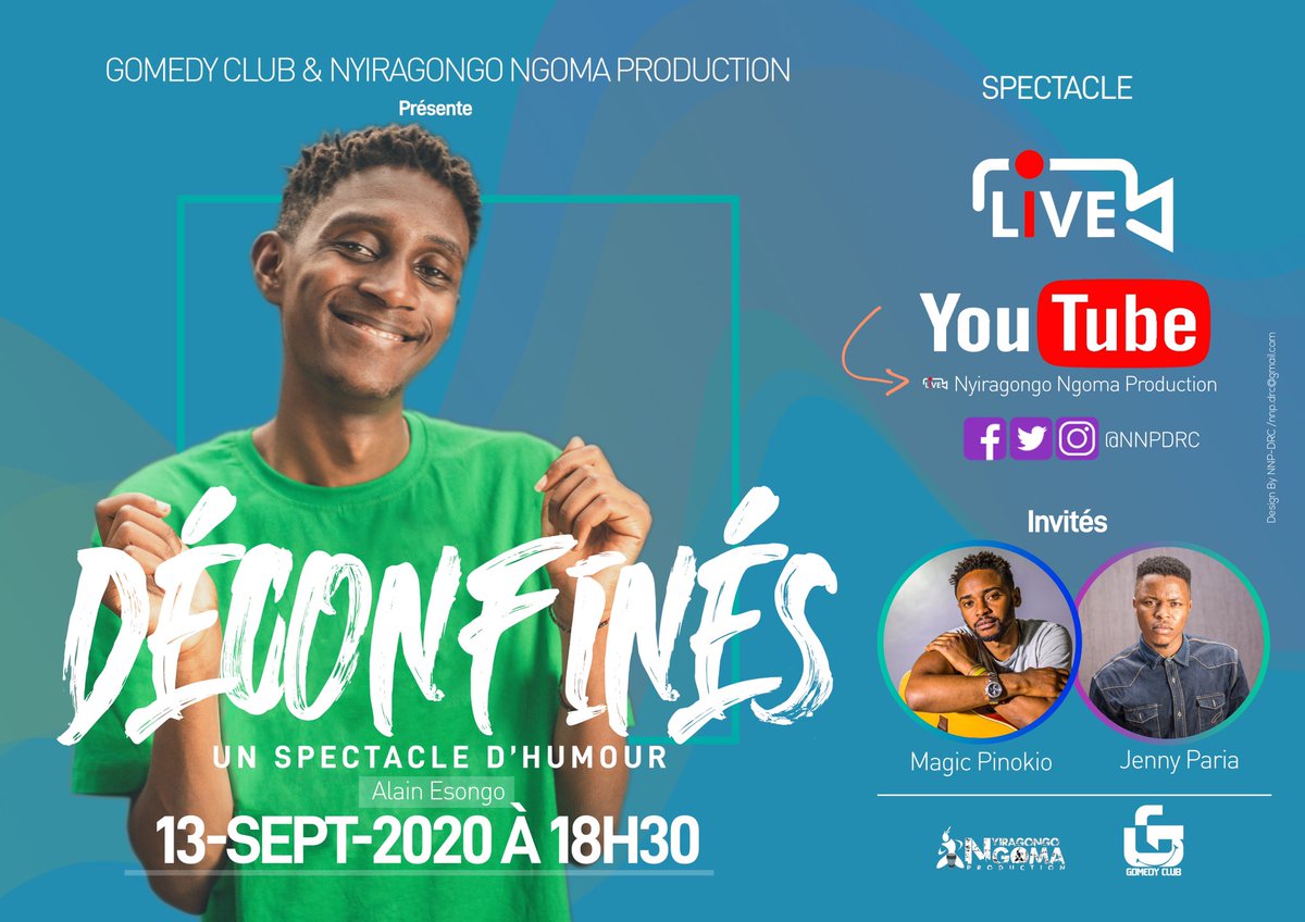 nnp_drc's tweet photo. LIVE!!! LIVE!!! LIVE!!! LIVE!!!
LIVE!!! LIVE!!! https://t.co/wBQebCyypz…

 et @gomedyclub vous invite à suivre : #DÉCONFINÉS ! Un spectacle d'humour live Dimanche 13 September 2020 à partir de 18H00 

Abonnez-vous https://t.co/wBQebCyypz…
  #nnp #drc #congo #Goma #Covid_19 https://t.co/hOJlwdIqA0