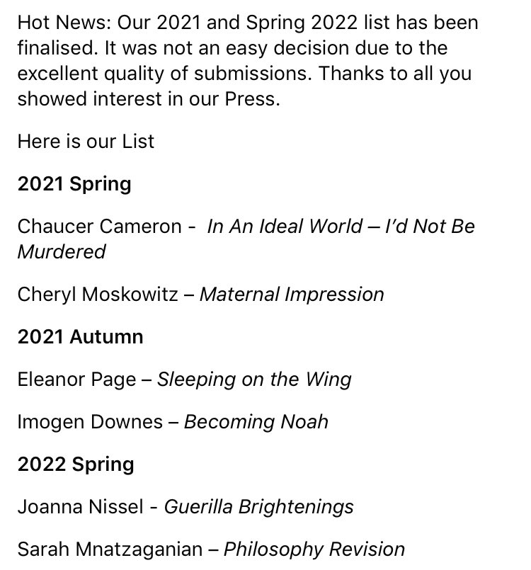 GrainPress's tweet image. Our list is our congratulations we look forward to your amazing words. @ChaucerCameron