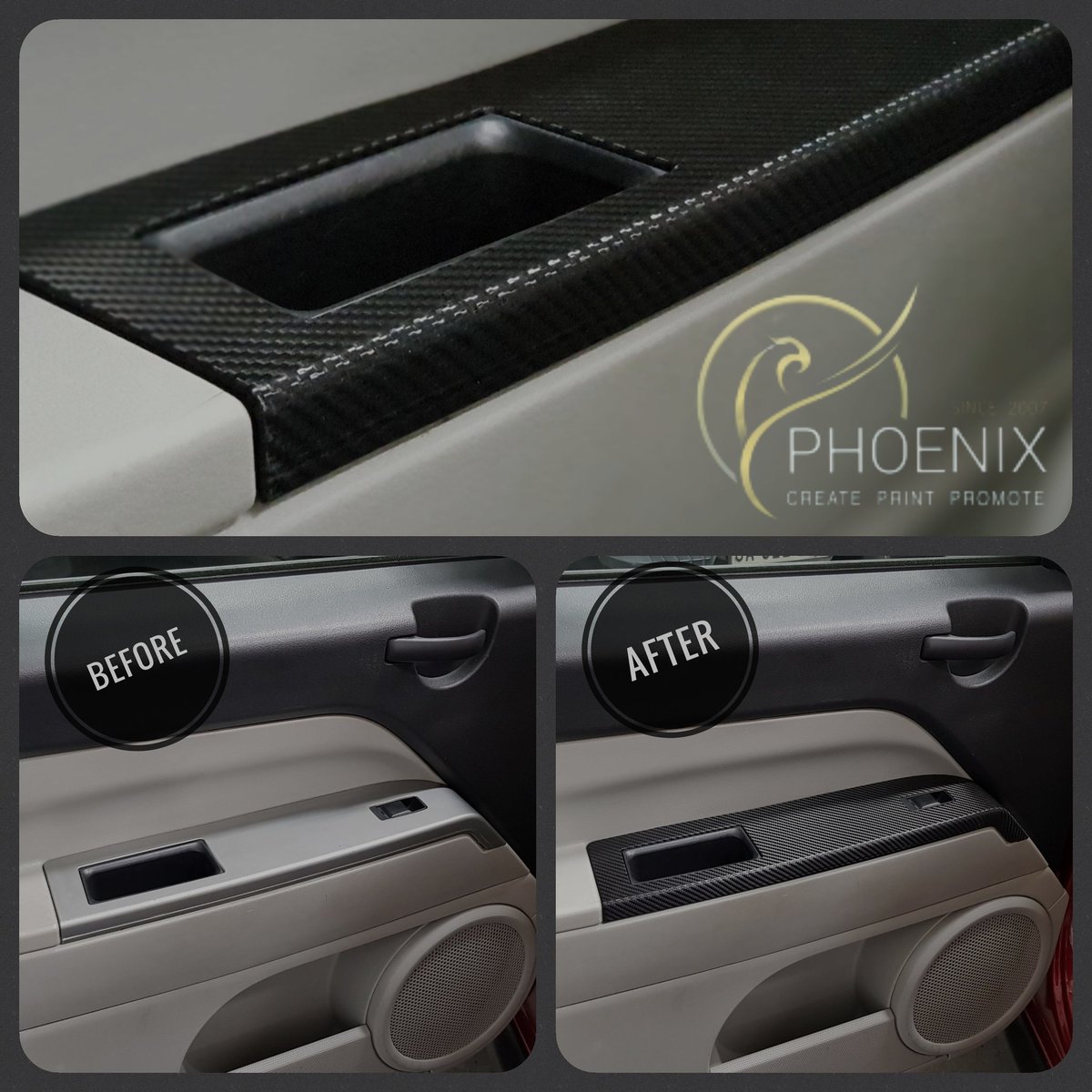 PhoenixDPC's tweet photo. Subtle Carbon Fibre vinyl detailing done to vehicle door arm rest, enhances the interior beautifully 👌😎 #averysupreme #carbonfibre #dontworrybewrappy #phoenixdpc https://t.co/SfvOXHi3Ti
