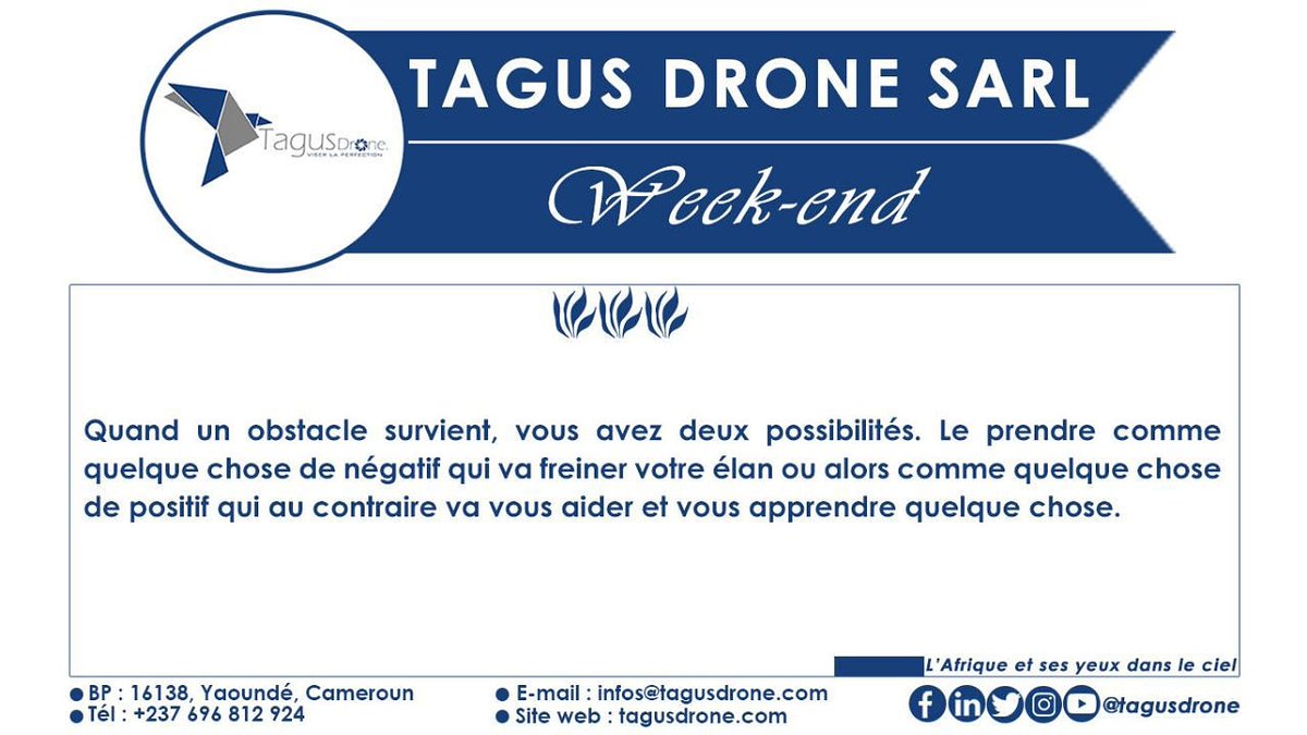 TagusDrone's tweet photo. 🎈Quand un obstacle survient, vous avez deux possibilités. Le prendre comme quelque chose de négatif qui va freiner votre élan ou alors comme quelque chose de positif qui au contraire va vous aider et vous apprendre quelque chose.

Bon week-end https://t.co/8FX1TJgXpI