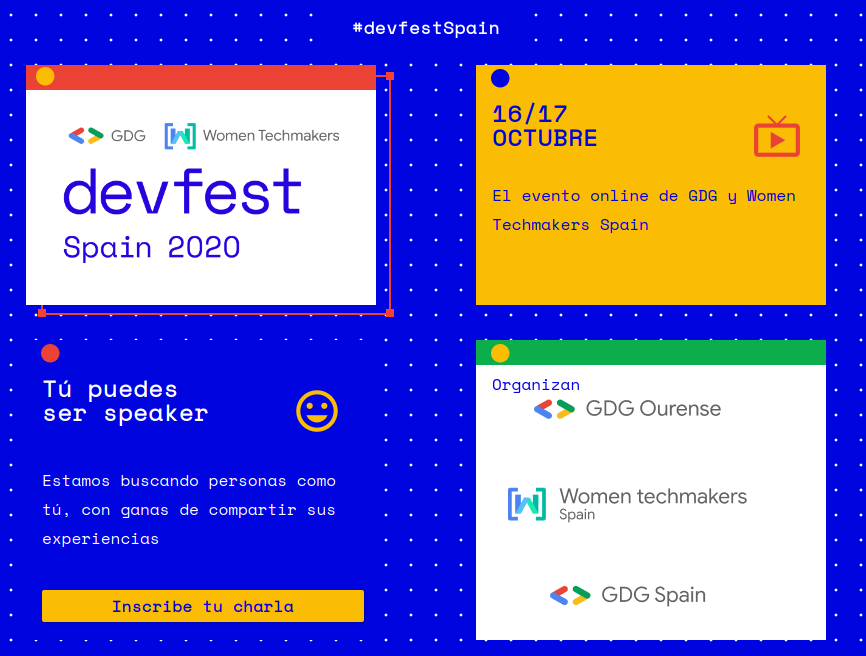 GdgLeonEsp's tweet photo. El próximo 16 y 17 de octubre celebramos el #DevFestSpain en colaboración con @GDG_ES, un evento tecnológico, global e inclusivo organizado con mucha ilusión por toda la comunidad #GDG #GoogleDevelopers #GDGLeonEsp
¿Te animas a dar una charla? C4P abierto: https://t.co/BIPp0ohpSH https://t.co/F51NLKa3Jn
