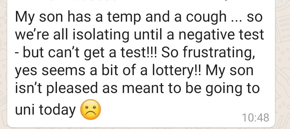 7/ Lack of testing has knock on effects beyond the school, a member isolating while waiting to access a test now has a son with symptoms.