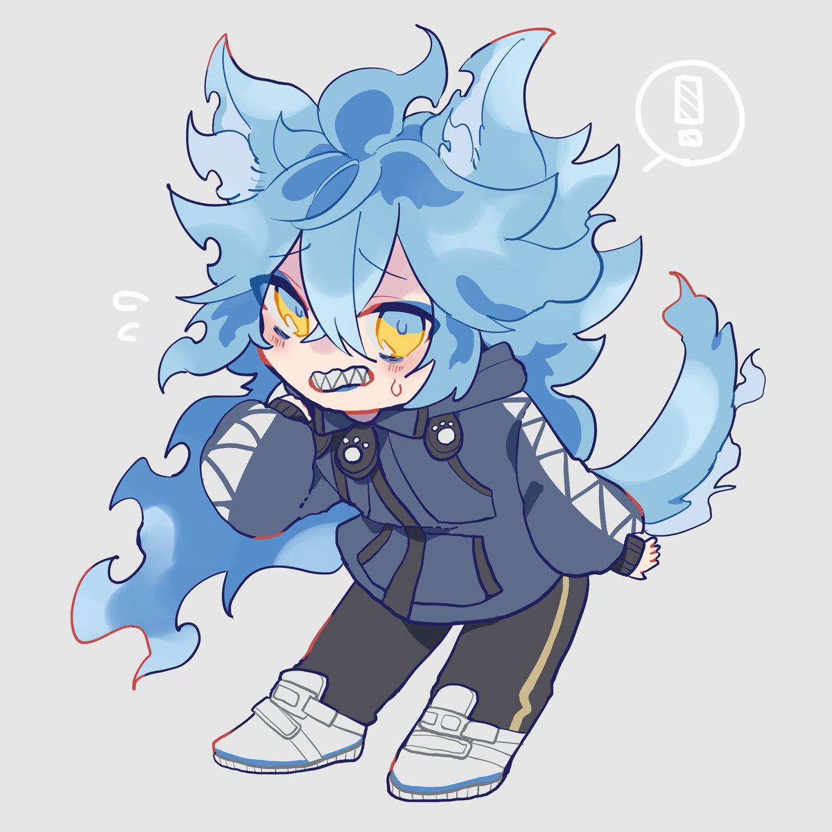 1boy male focus tail blue hair teeth sharp teeth long hair  illustration images