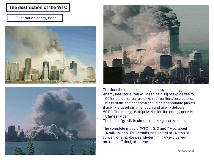 FME's "Observations Suggesting the Use of Small H Bombs":1) Concrete pulverized into fine dust2) Very energetic – hot – dust after explosions3) Brown shades in air 4) Superheated steel objects disintegrating into vapor, molten steel in elevator shafts, fires until Dec 1920/
