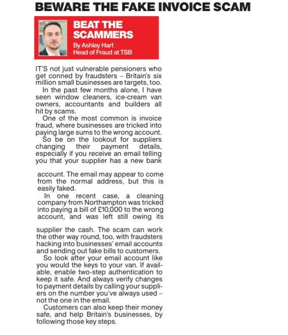 TSB_News's tweet photo. It's not just consumers who are hit by fraud, the near six million small businesses in the UK often fall victim to an array of scams, which can be devastating to hard working businesses - and their customers.
Read expert @TSB advice in today's @TheSun to help Beat The Scammers. https://t.co/kKHOFEkxHV