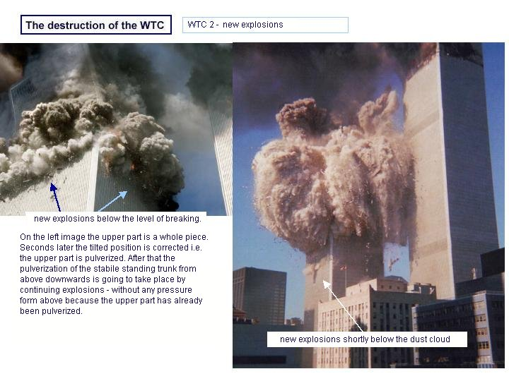 FME's "Observations Suggesting the Use of Small H Bombs":1) Concrete pulverized into fine dust2) Very energetic – hot – dust after explosions3) Brown shades in air 4) Superheated steel objects disintegrating into vapor, molten steel in elevator shafts, fires until Dec 1920/