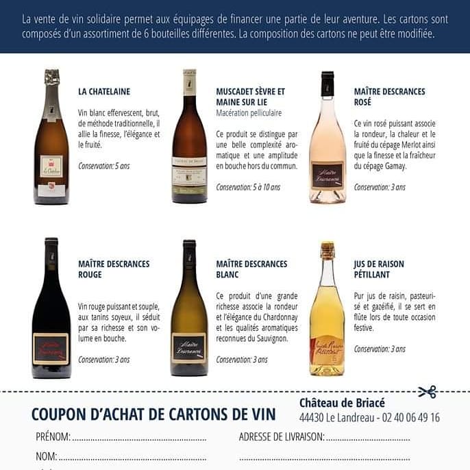 raid_car's tweet image. / VENTE DE VIN 🍷/

En collaboration avec le château Nantais de Briacé, nous vous proposons un assortiment unique de 6 bouteilles de vin différentes 🍾 

Les réservations se terminent dimanche 29 Novembre ! 

leschampionsraidcar@hotmail.com

#europraid #europraid2021 #vente #vin
