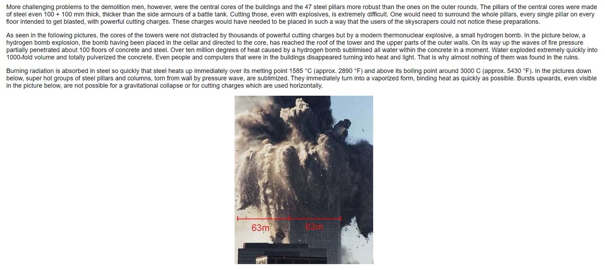 FME: Photo shows explosion of small H bomb placed in basement & directed to tower core reaching roof of tower, over 10 million degrees temp sublimizing all water in concrete exploding extremely quickly 1000-fold volume totally pulverizing concrete, vaporizing humans & objects22/