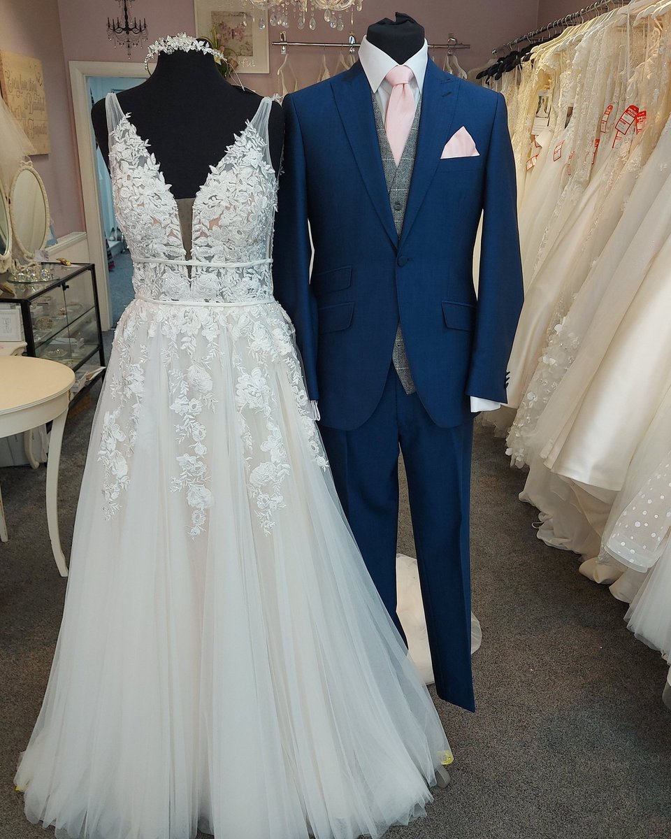 We have a man in the shop!!! 😲😲 (we have named him Boris)

How gorgeous does the blue suit look with our <a href="/morileeofficial/">Morilee</a> wedding dress Rosa! 

Thank you to the guys at Denis Hope for supplying the model! Blush pink is a very in colour too this year. 

❤👰💍
