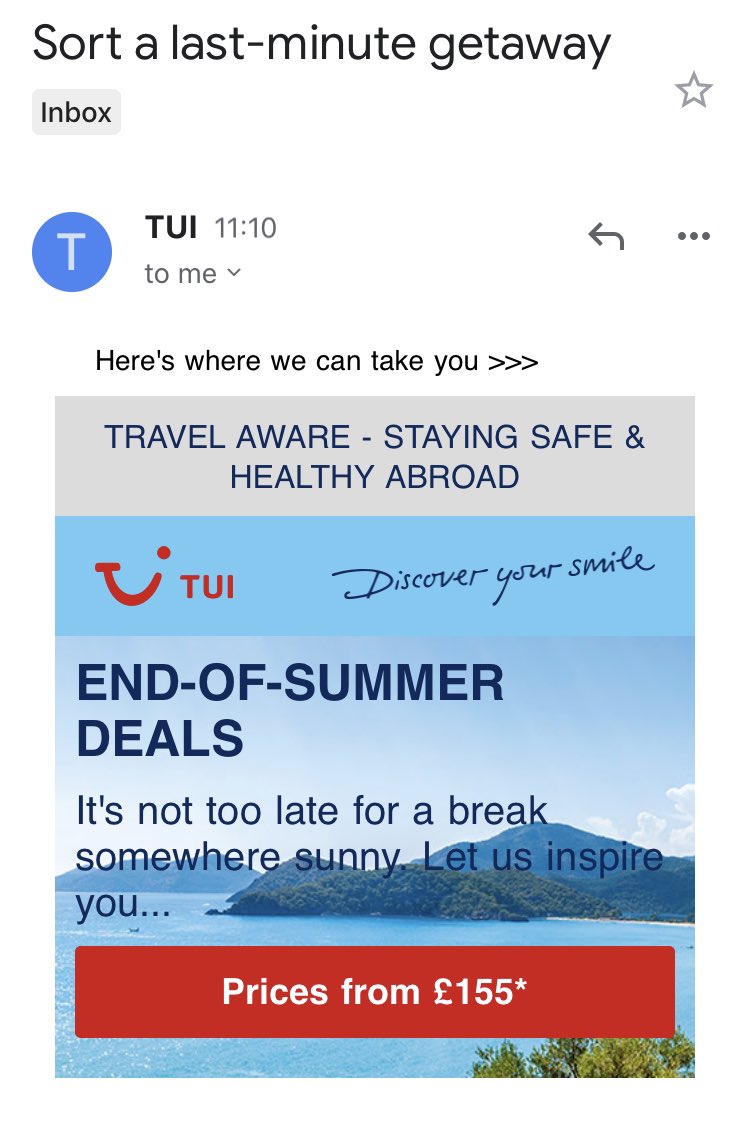 ClaireBanni's tweet photo. @TUIUK  It really is totally insulting &amp; demoralising to receive emails such as this, when I’m still waiting for a £3,000 refund for a holiday you cancelled over 12 weeks ago! #refund #tui #holiday #cancelled https://t.co/GB9vuJJ4xI