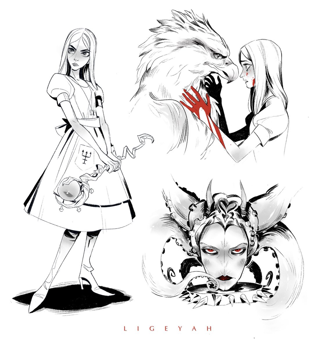 ligeyah's tweet photo. I loved #AmericanMcgeesAlice♥️ so get some quick sketches! #ArtistOnTwitter #AliceLiddell #americanmcgee #horror #alicemadnessreturns #aliceasylum #art #aliceinwonderland #queenofhearts https://t.co/3kcZIBQDZc
