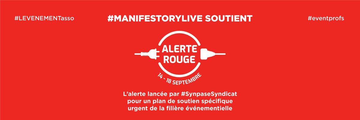 Bertrand Biard (@bertrandbiard) on Twitter photo <a href="/MANIFESTORYLIVE/">Manifestory</a> soutient #alerterouge lancée par <a href="/SYNPASESYNDICAT/">SYNPASE</a> avec <a href="/LEVENEMENTAsso/">LÉVÉNEMENT</a> pour un plan de soutien spécifique urgent de la filière de l’#evenementiel empêchée de fait & sine die d’exercer ses activités #eventprofs
<a href="/JeanCASTEX/">Jean Castex</a> <a href="/BrunoLeMaire/">Bruno Le Maire</a> <a href="/alaingriset/">Alain Griset</a> <a href="/JBLemoyne/">Jean-Baptiste Lemoyne</a> <a href="/MANIFESTORYLIVE/">Manifestory</a> soutient #alerterouge lancée par <a href="/SYNPASESYNDICAT/">SYNPASE</a> avec <a href="/LEVENEMENTAsso/">LÉVÉNEMENT</a> pour un plan de soutien spécifique urgent de la filière de l’#evenementiel empêchée de fait & sine die d’exercer ses activités #eventprofs
<a href="/JeanCASTEX/">Jean Castex</a> <a href="/BrunoLeMaire/">Bruno Le Maire</a> <a href="/alaingriset/">Alain Griset</a> <a href="/JBLemoyne/">Jean-Baptiste Lemoyne</a>