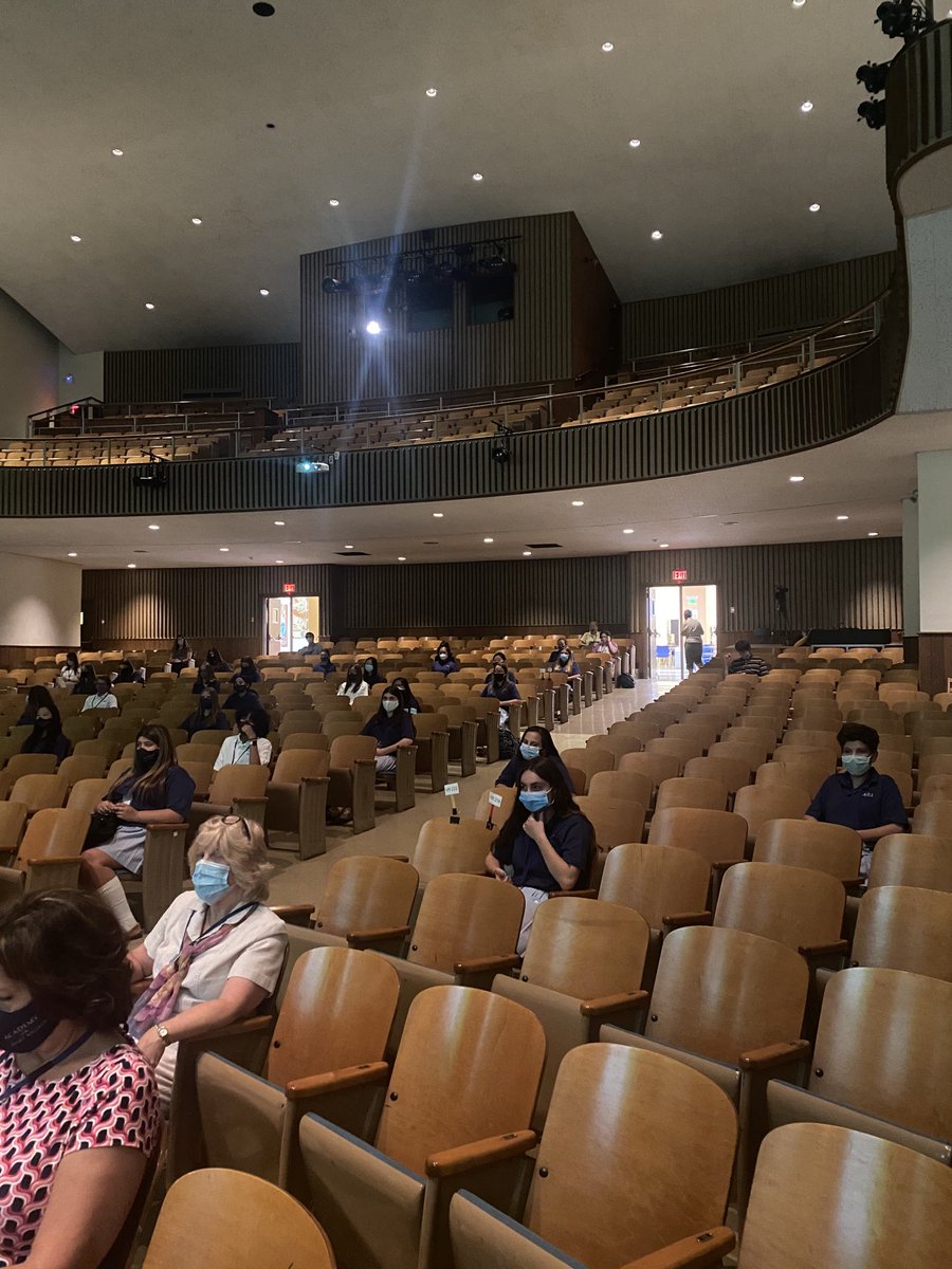 AHA_Principal's tweet photo. The "new abnormal" opening assembly. Looking forward to the day  the auditorium is filled with chatty and happy students #angelstrong #wecandothis https://t.co/SHH5Yd7AyH