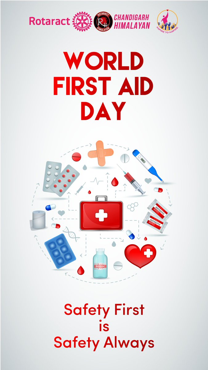 rcch3080's tweet photo. Let's raise public awareness on how first aid can save lives in everyday and crisis situations.
#WorldFirstAidDay #firstaid #firstaidkit #firstaidtraining #RotaractHimalayan #AspireToInspire #HimalayanDilSe #HimalayansAtWork #rotaract #rotaractclub #rotaract3080 #socialservice https://t.co/plkg1cmN3X
