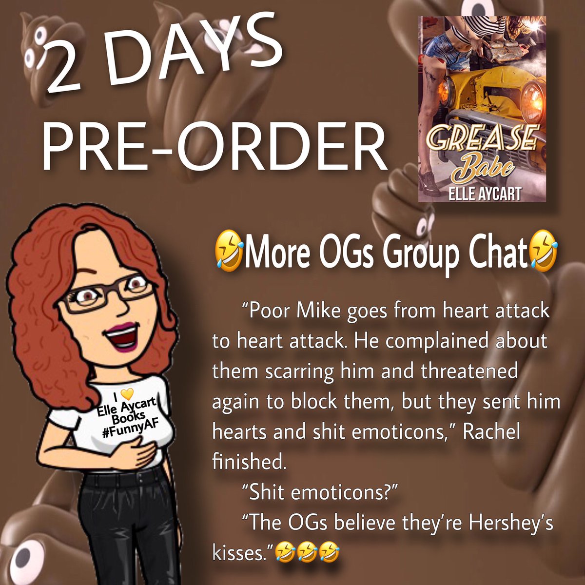 booksnobsue's tweet photo. #GreaseBabe by #ElleAycart @AycartElle #TheOGs #SafeSoFar #FunnyAF #LikeLaughOutLoudFunny #ICantEven #JustAsHotAsItIsFunny #BookSnobApproved #HEA #ThankYouElleAycart #FanForLife 

2 DAYS 

Read the first chapter here https://t.co/LT5fgY1F0f

AMAZON US:  https://t.co/SeEvzo4Wn4 https://t.co/hrjaOxqsU4