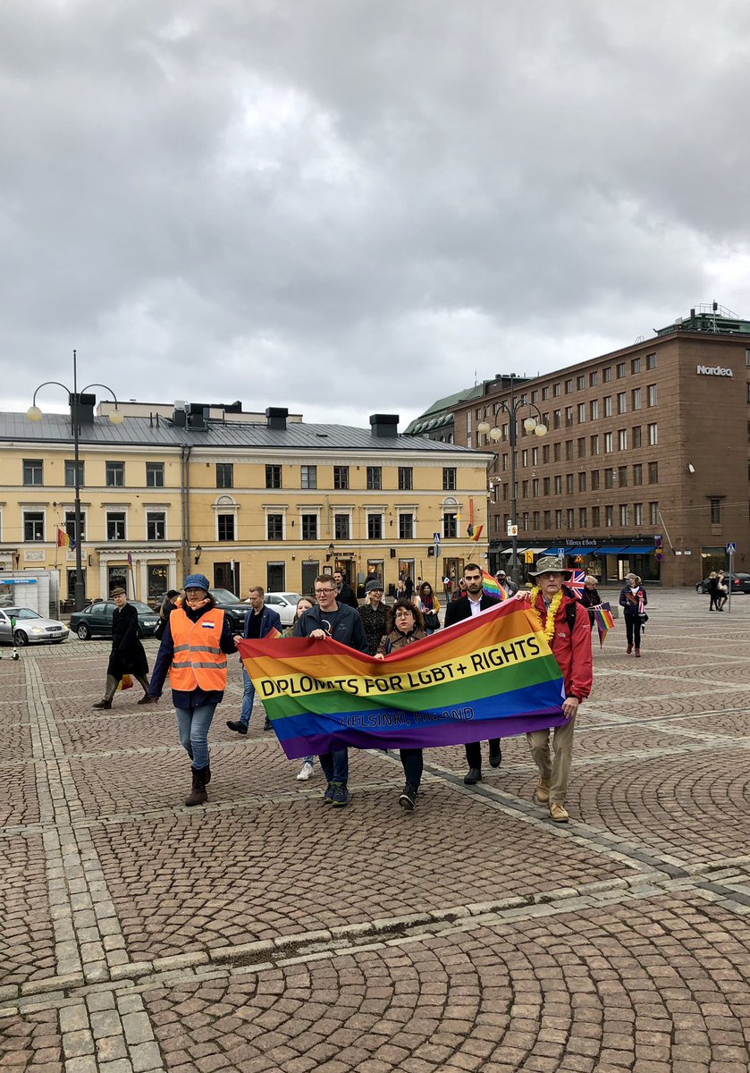 NLinFinland's tweet photo. ����️🌈 The rain didn’t stop us. Embassies and diplomats participating in the @helsinkipride walk. #helsinkipride2020 #equality #diversity #imwithpride ❤️🧡💛💚💙 https://t.co/Kbf1kcFa2r
