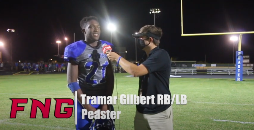 FridayNghtGlory's tweet photo. VIDEO Peaster Runningback/Linebacker Tramar Gilbert, chats with FNG's Payton Peterson after their 18-12 win over Collinsville https://t.co/u1BH2YNF9H #txhsfb #FNGsports https://t.co/1PvEndkHzj