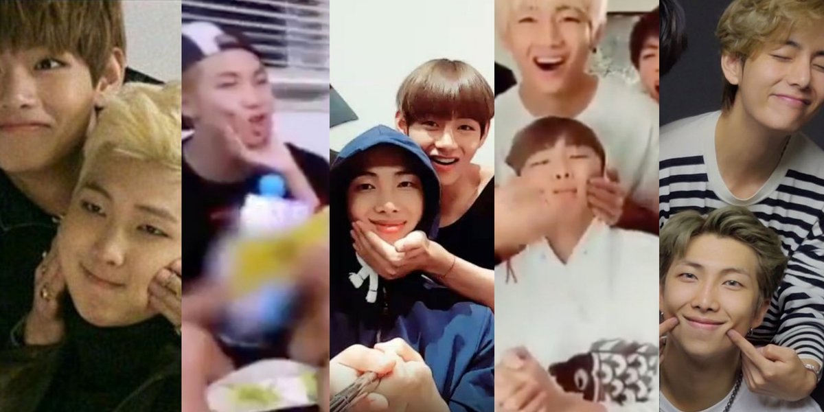 xkucintakamu's tweet photo. @choi_bts2 @BTS_twt taehyung squishing namjoon's cheeks https://t.co/MAylxiEomg