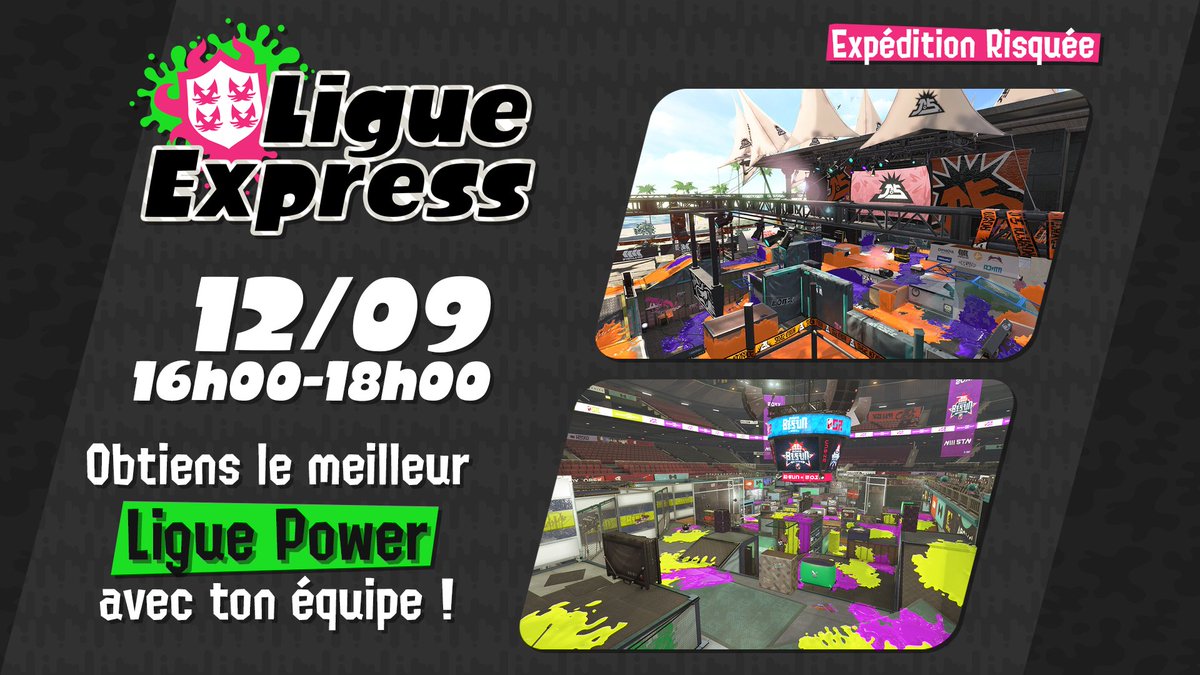 Splatoon_FRA's tweet image. Aujourd'hui c'est la #LigueExpress de 16 à 18h !

On se risque à une expédition sur la Scène Sirène et le Stade Bernique ! 20€ à gagner en remportant la session ou par tirage au sort 🎁

Par ici pour s'inscrire ⬇️
discord.gg/WyexTwu