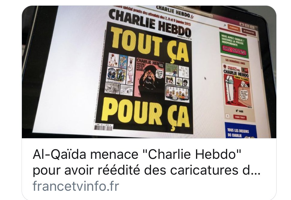 Enthoven_R's tweet photo. Ce n’est pas parce que #CharlieHebdo à publié des caricatures qu’il est menacé. C’est parce que des gens sont assez cons pour menacer des caricaturistes qu’il faut les publier. Encore et toujours. 
Malgré les risques et les leçons de morale. 🙏💪❤️
PS : Dieu n’existe pas 🤭 https://t.co/4TQqbfUJSg