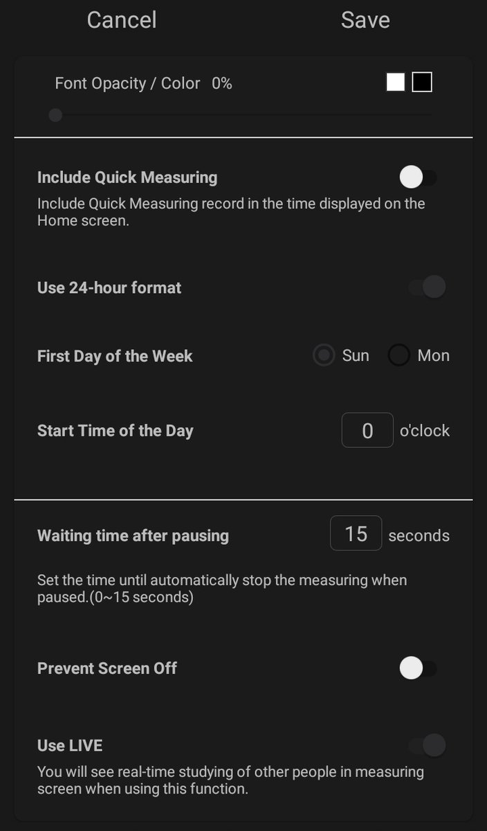 the focus duration js by default 25mins + 5mins break. however you can change it. if you take a break before the 25 mins* your focus level drops. for the quick measuring** it means that you can choose if that time measured is included to the huge 00:00 time on the homescreen. if