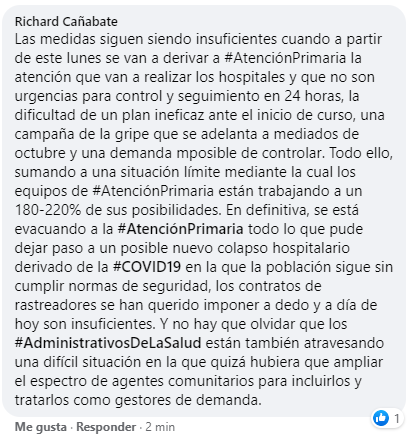 richardcanabate's tweet photo. Medidas insuficientes, evacuación de todo lo posible hacia la #AtenciónPrimaria, reuniones (PE: sobre la #VueltaAlCole) a las que sólo se invita a agentes de centros @icscat y un largo etc. que no parece que nos vay a sacar del atolladero. https://t.co/4dMbQRzOHE