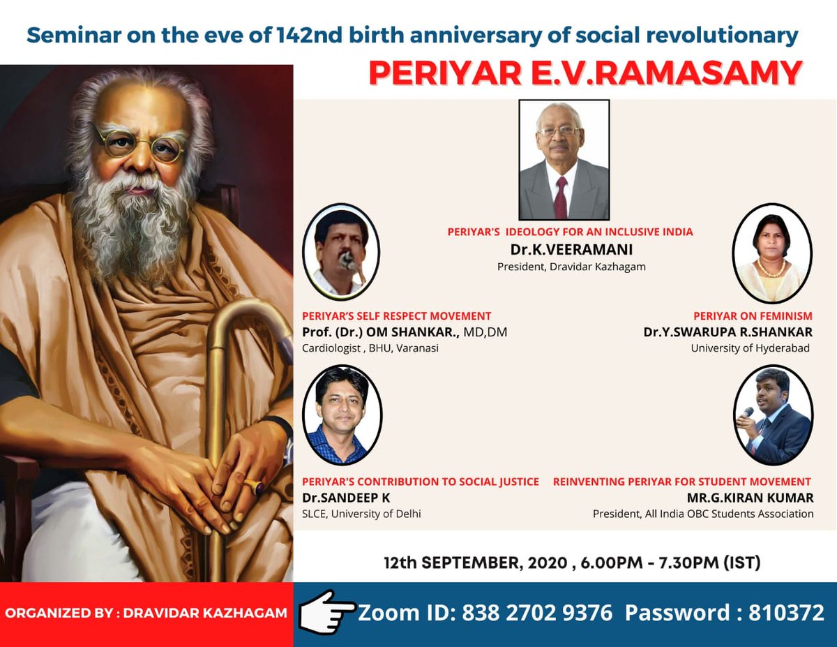 drsandeepdu's tweet photo. Join us tomorrow. Dravidar Kazhagam is the organisation established by   Periyar E V Ramasamy. https://t.co/m2HgobG4mA