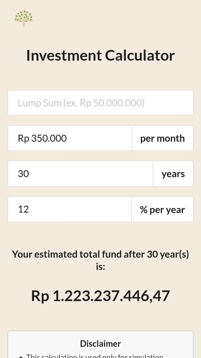 Kita coba itung2an ya skrg, misalnya dengan kebutuhan dana pensiun 1.1M tadi target pensiunnya 30 tahun lagiKalo pake instrumen investasi risiko tinggi yg returnnya 12% per tahun, ternyata kita cuma perlu nyisihin 350rb/bulan