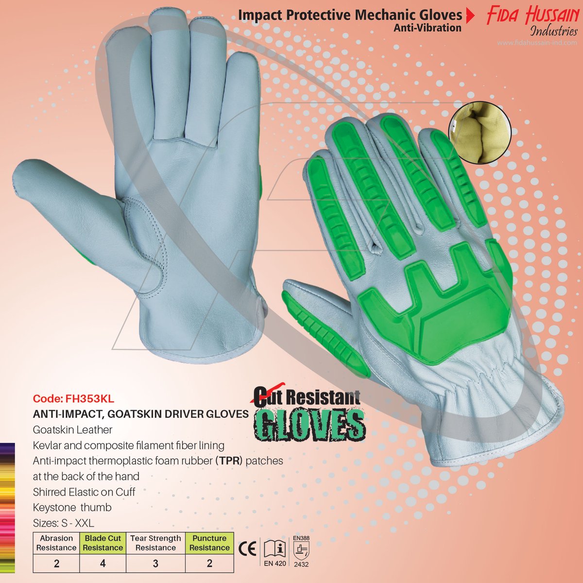 FidaIndustries's tweet photo. Fida Hussain Industries
ANTI-IMPACT, LEATHER DRIVER GLOVES
Sizes: S - XXL
Mechanical Score as per International Standard EN388: 2016
#impactgloves #gloves #drivergloves #Cutresistantgloves #workinggloves #safetygloves #cutresistanceglove #leatherdrivingglove #mechanicglove https://t.co/qhz2B5p29g
