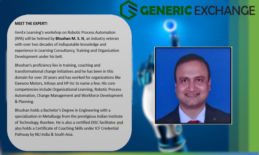GenericExchange's tweet photo. TIME MARCHES ON!

Gen Ex Learning is all set to roll out its first all-exclusive workshop on Robotic Process Automation on Sep 15.

2 days to go until the future of work is unveiled. 

Have you signed up yet?

What are you waiting for?

Register: https://t.co/ATEgvHJzVs https://t.co/ctc0wndl98