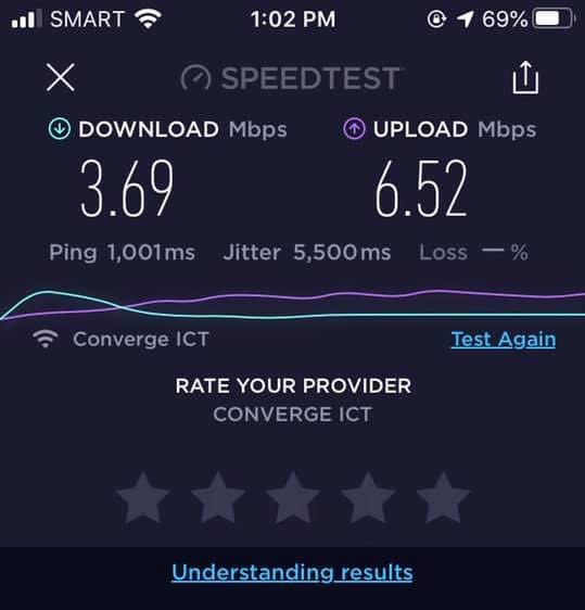 earthdonkey28's tweet photo. worst internet provider ever! supposed to be getting 100 mbps for 2500 a month #coverge #convergesucks it’s actual dogshit https://t.co/N3rPZ1yV6K