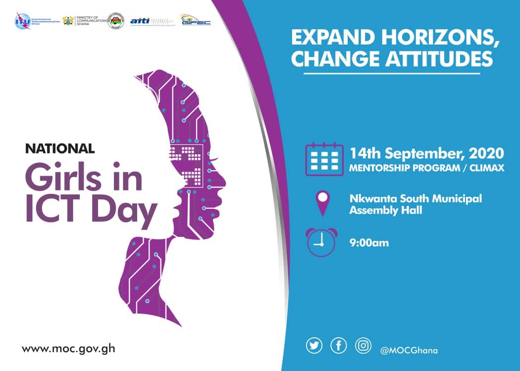 GIFECGhana's tweet photo. Join us for the 2020 Girls in ICT climax and mentorship event #GIICT #Ghana #MOC @mocghana @ITU https://t.co/7id9ZM9PS1