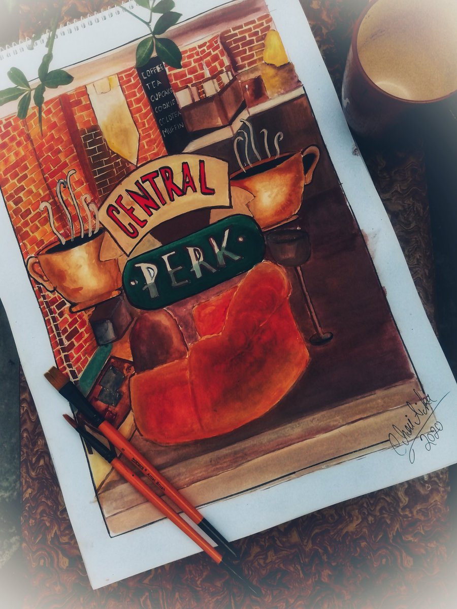 idraw_w's tweet photo. #friends #centralperk #coffeeshop    #watercolor #paintings #sketchbook #friendsseries #art https://t.co/hWKPv3qEwz