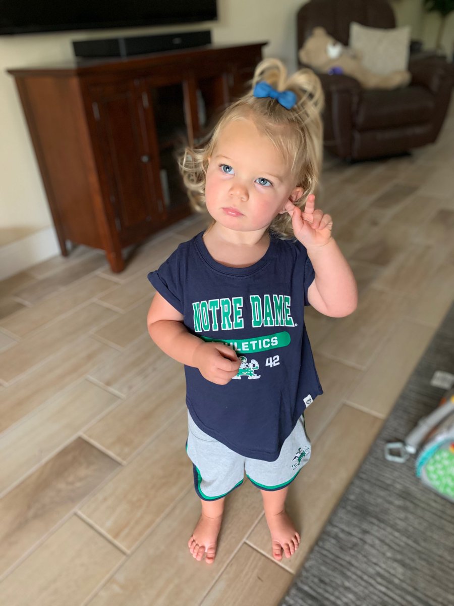 NDjsmall's tweet image. Our granddaughter Kinley wearing the gear of her favorite football team ⁦@NDFootball⁩  #IrishVision