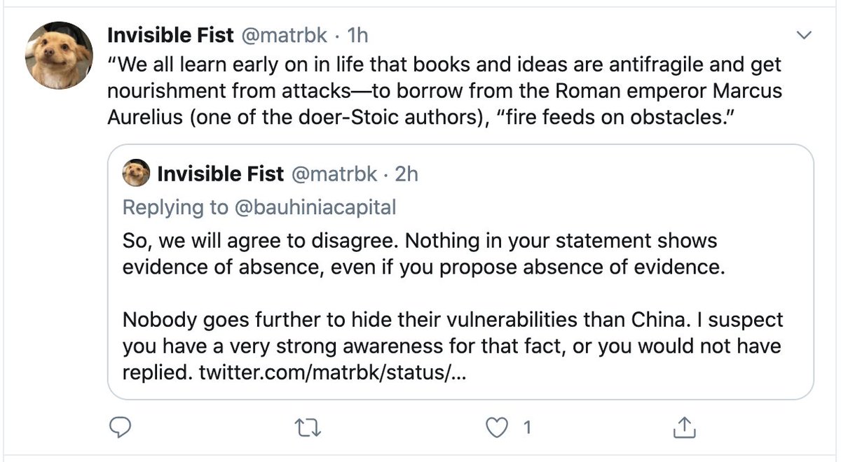 Given who he relies upon for his analysis, my assertion may be more trustworthy.And for the ultimate tweet, because he has slain the ill-mannered bau beast, he has a quote. "Fire feeds on obstacles." I agree. Trash analysis gets you flamed.