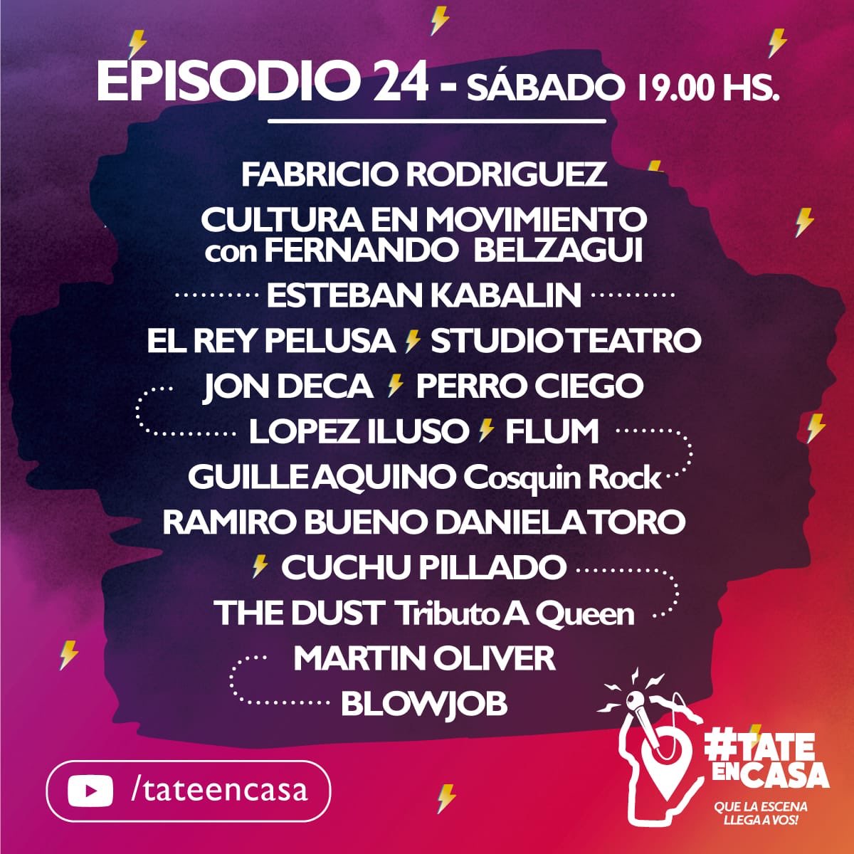 ¡Ya llega el #Episodio24! 
Hoy a las 19hs por <a href="/ShowsportCanal/">Canal Showsport</a> , <a href="/canalccordoba/">Canal C Córdoba</a> y youtube.com/tateencasa
.
.
.
Mirá quienes formarán parte del veinticuatroavo episodio:
