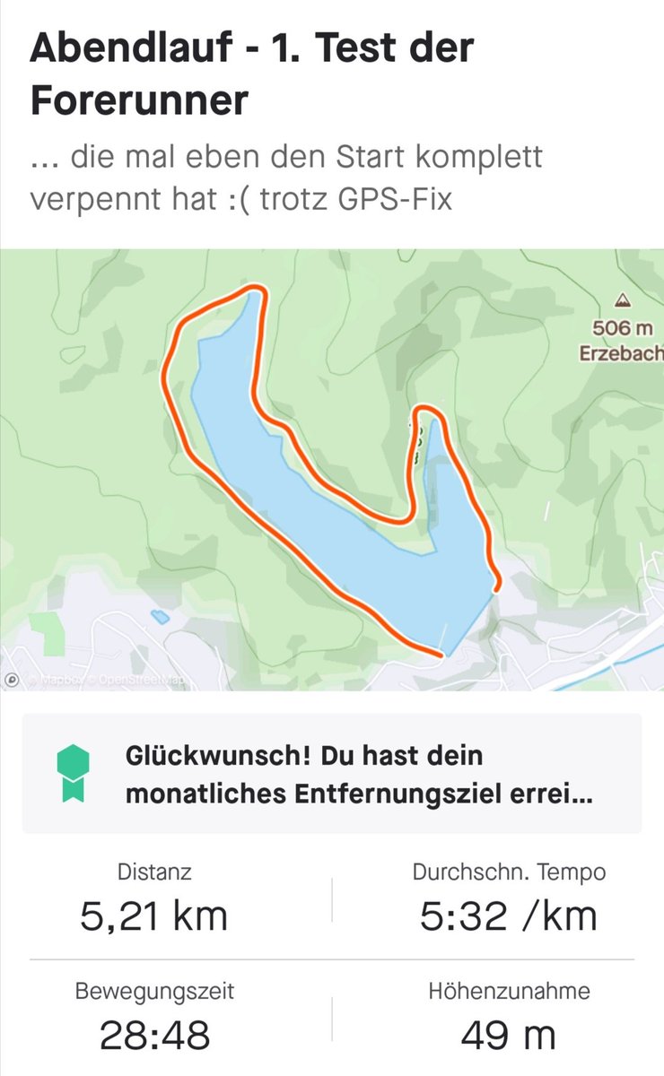 lehreit's tweet photo. Enttäuschender Jungfernlauf mit der @Garmin #Forerunner645. Die Uhr hat einen schnellen GPS-Fix, toll! Wenn dann trotzdem die ersten 150 m nichts ausgezeichnet wird, hält sich meine Freude darüber allerdings in Grenzen :(
@GarminDACH https://t.co/Chyv2KdiKV