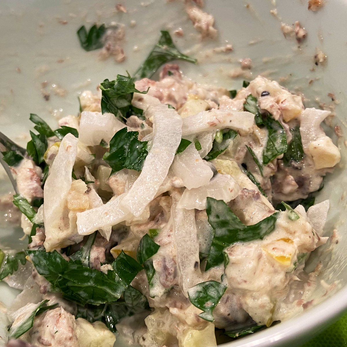 Add some chopped parsley and mix well together, but don’t break up the sardines too much.